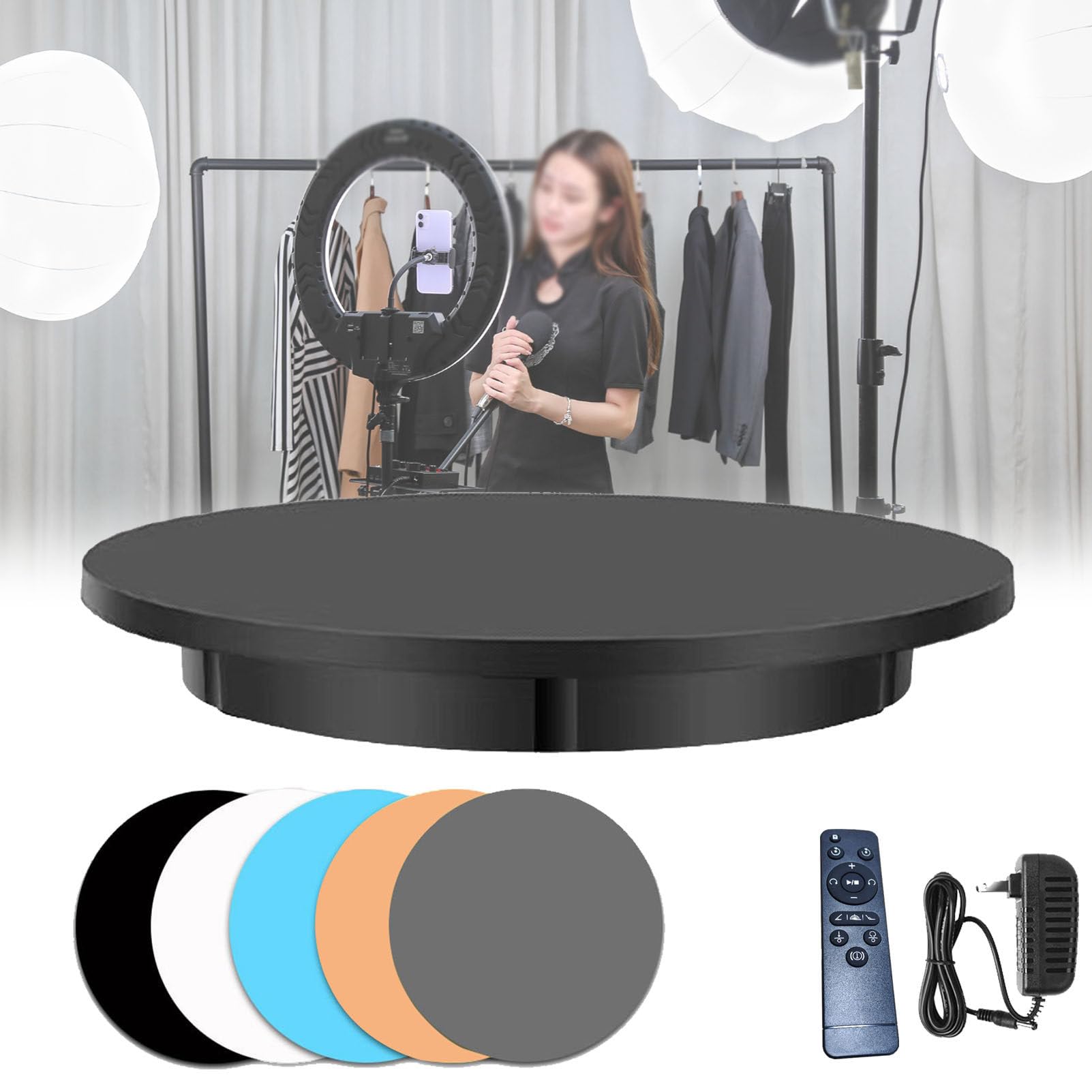 Plateau tournant automatique 360 à support rotatif motorisé et télécommandé avec 5 fonds colorés