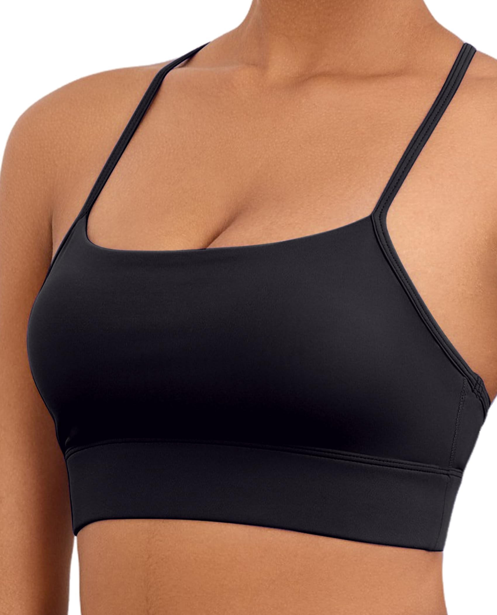 AegisChic Womens Y Sports Bras Yoga Top with Removable Cups Spaghetti Thin Strap Workout Bra Tops for Light Support Black