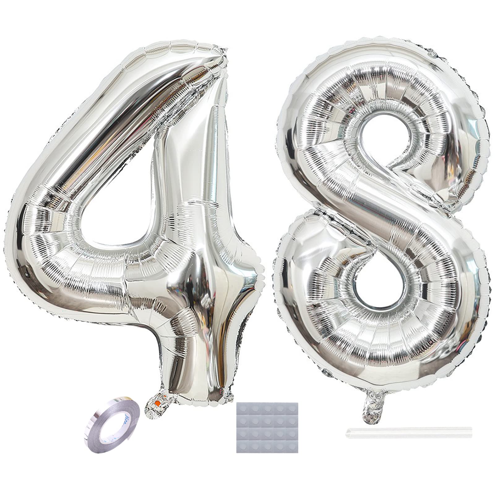 Silver Number 48 Balloons 40 inch Jumbo Foil Balloons Prom Balloon for man woman 48th Birthday Party Decoration 48 Wedding Anniversary Photos Props