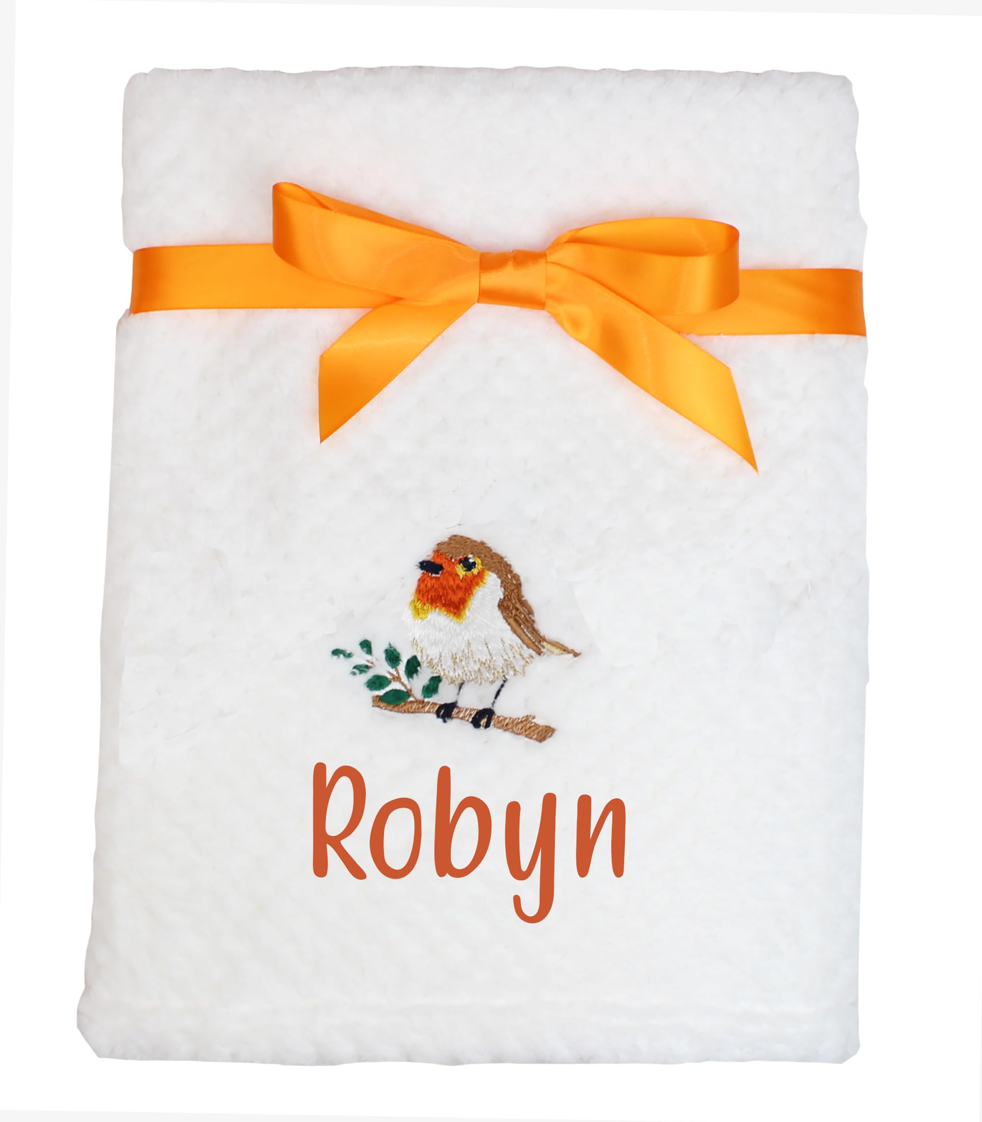 TeddyT's Personalised Robin Embroidered Baby White Waffle Blanket