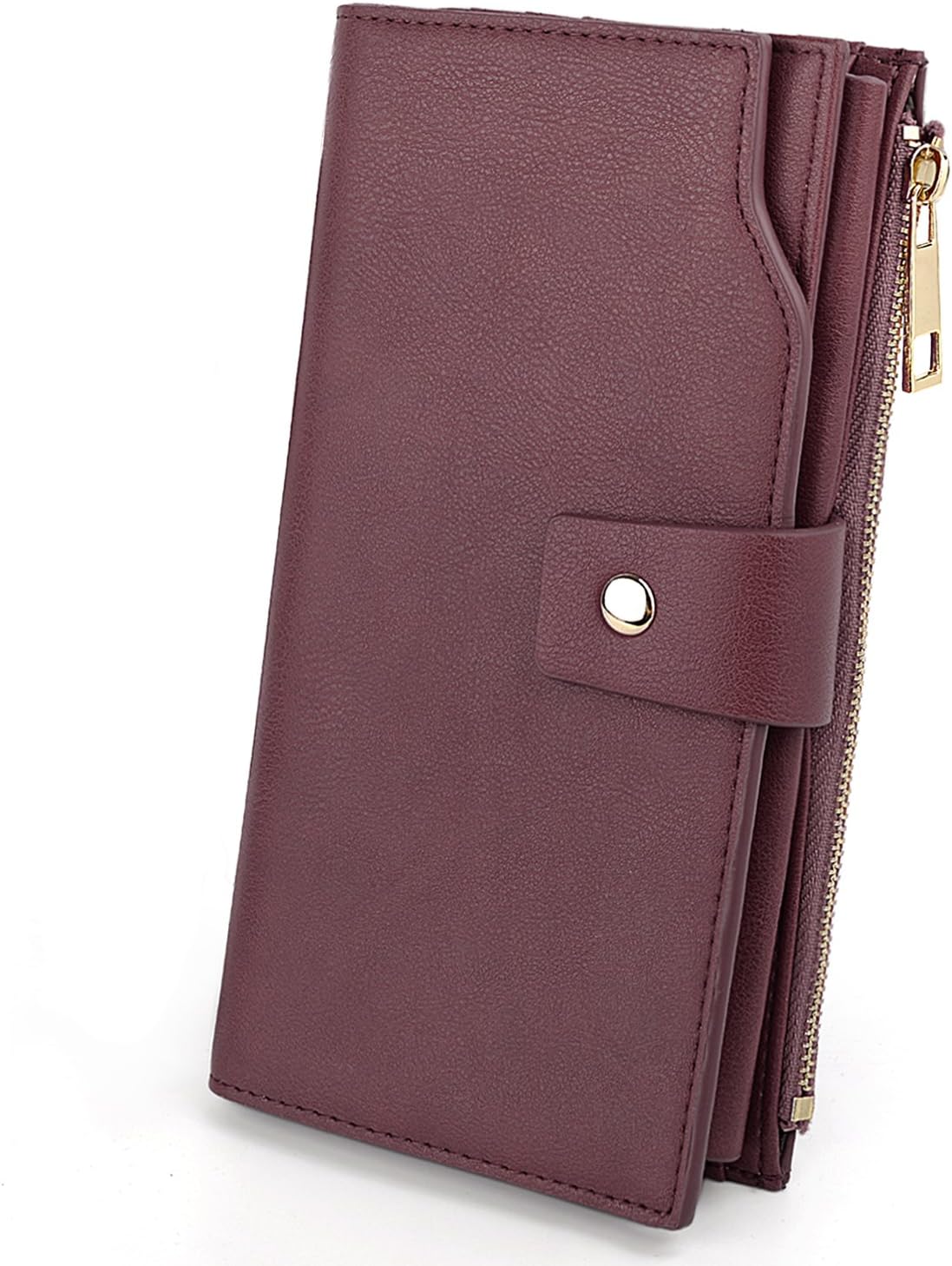 UTO Women's RFID Blocking Large Capacity Vegan Leather Clutch Wallet 21 Card Slots Holder Organizer Ladies Veganrse with Wristlet A Purple