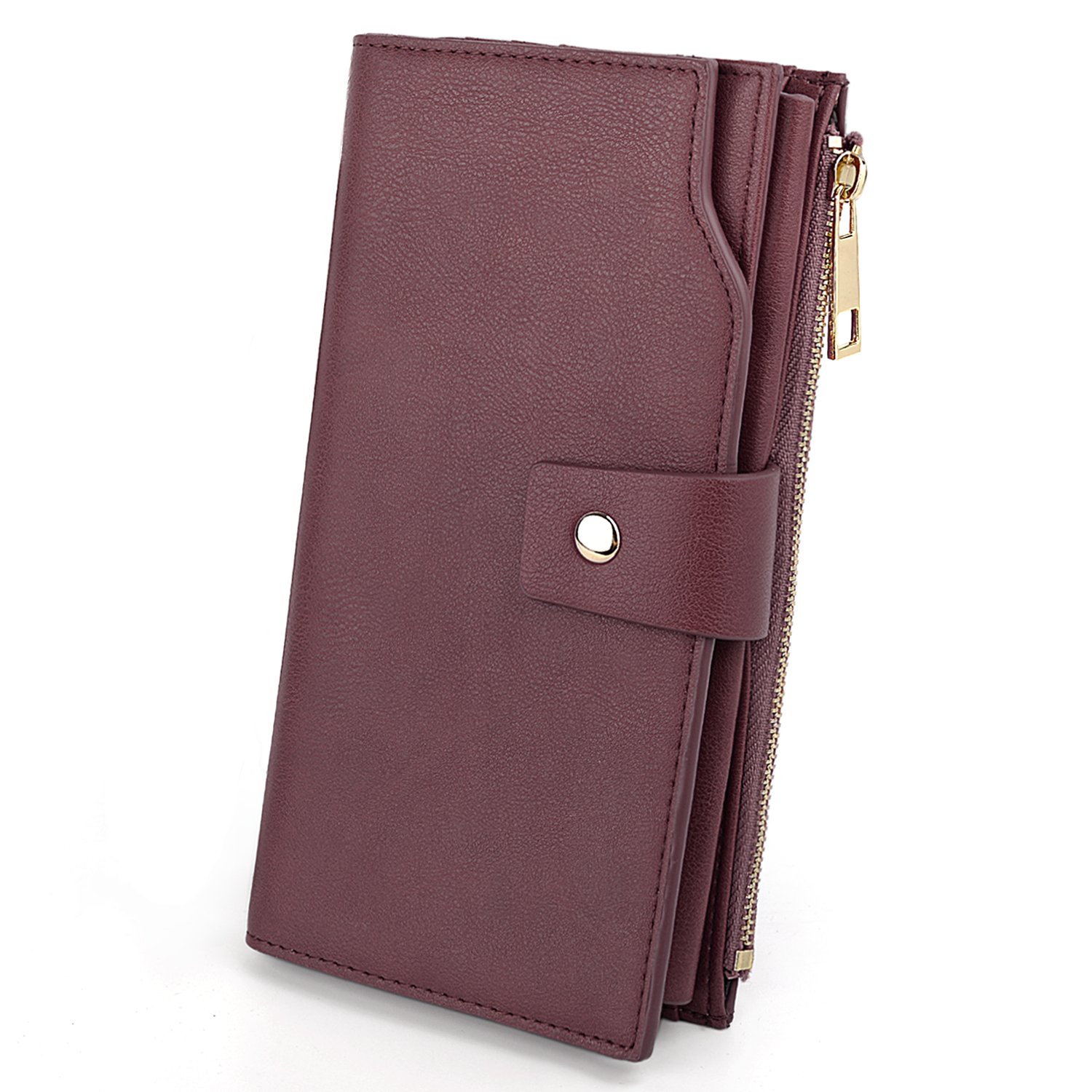 UTO Women's RFID Blocking Large Capacity Vegan Leather Clutch Wallet 21 Card Slots Holder Organizer Ladies Veganrse with Wristlet A Purple