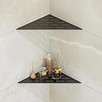 Vista 1 de Corner Shower Caddy Shelf, Recessed Built-in Bathroom Storage for Tiled 90° Walls, Matte Black 304 Stainless Steel, Set of 2