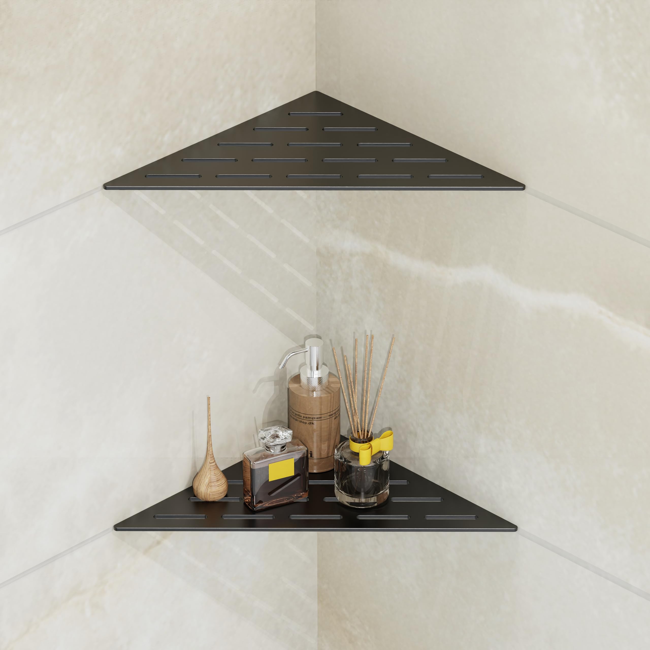 Peaktrivol Corner Shower Caddy Shelf Recessed Built-in Bathroom Storage for Tiled 90 Walls Matte Black 304 Stainless Steel