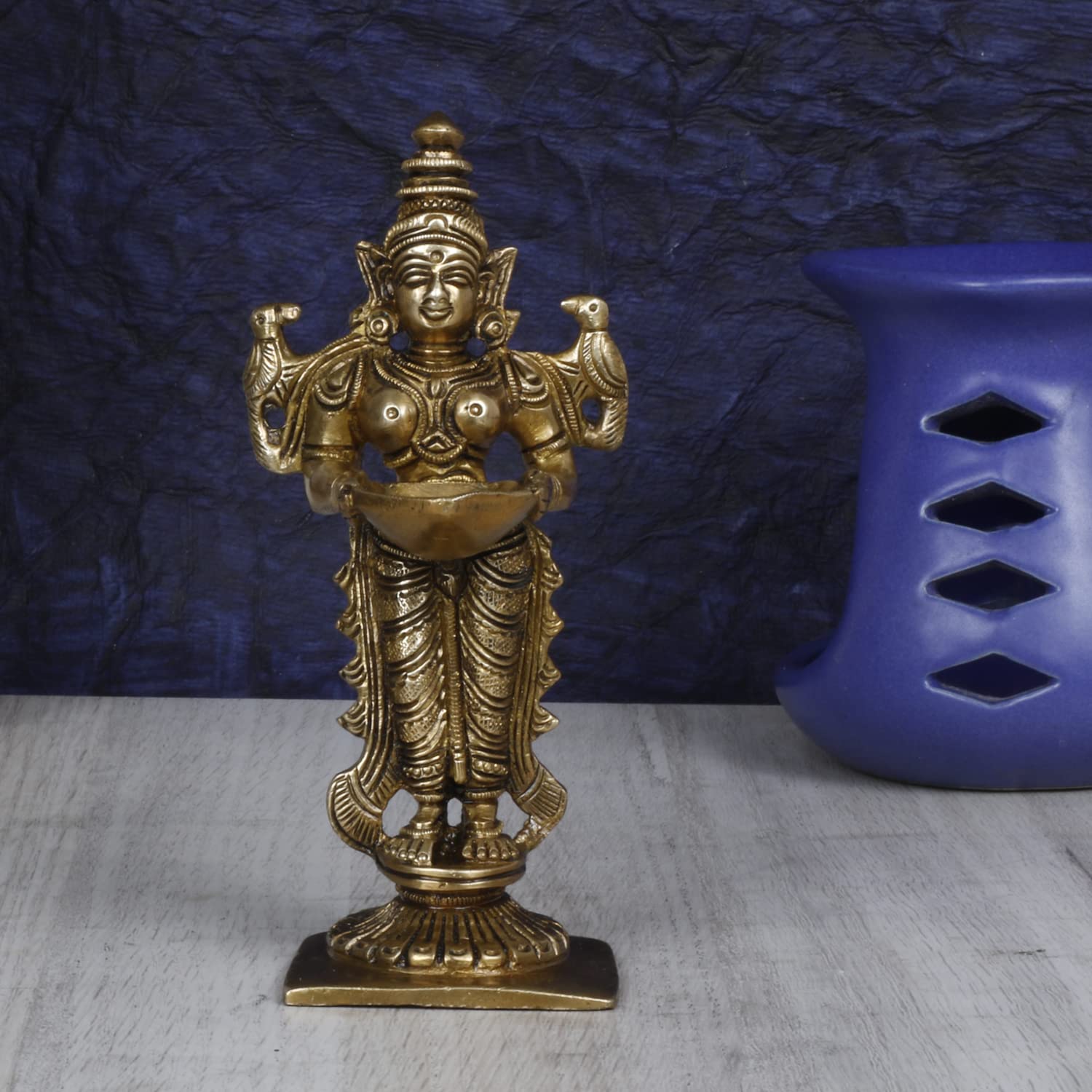 ARTVARKO Brass Deep Lakshmi Deep Lamp Lady Diya Oil Lamp Lady Standing with Lamps Deep Laxmi Statue Deep Lady Religious Showpiece 6 Inch.