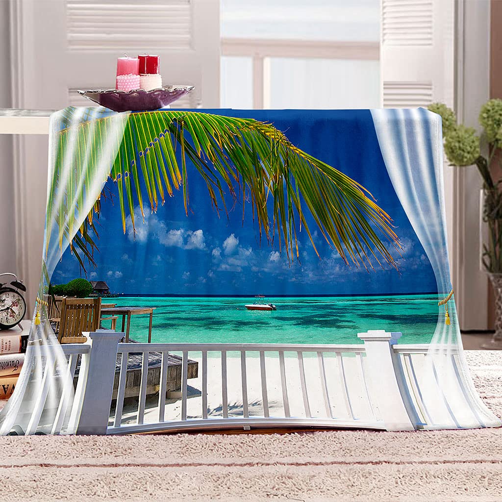 Coperta In Pile Di Pelliccia Sintetica Per Divano E Letto, Vista Mare Sulla Spiaggia Tropicale Stampata Coperta Matrimoniale Invernale Di Flanella 180X200Cm Morbida, Calda E Accogliente, Flu