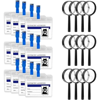 Detective Magnifying Glass Set for Children Pack of 12 Magnifying Glasses Childrens Birthday for Birthday Detektiv Set Kinder 12 Detective Lupen Spielzeug Detektivausweis mit Clip Detektivabzeichen F r Outdoor Forscher Rollenspiel