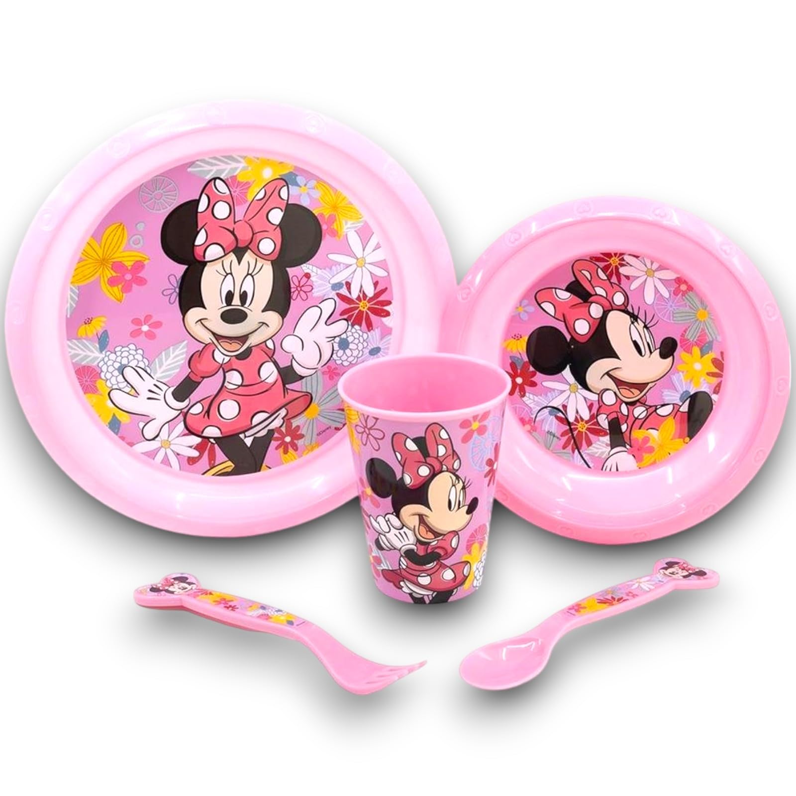 KORAT Uovo di Pasqua Sorpresa Gigante Bambina h. 40cm PASQUALONE Sorpresone Set stoviglie e Posate per Bambini Porta Pranzo infrangibile Resistente Kit Pappa Piatti Rosa (Per Minnie)