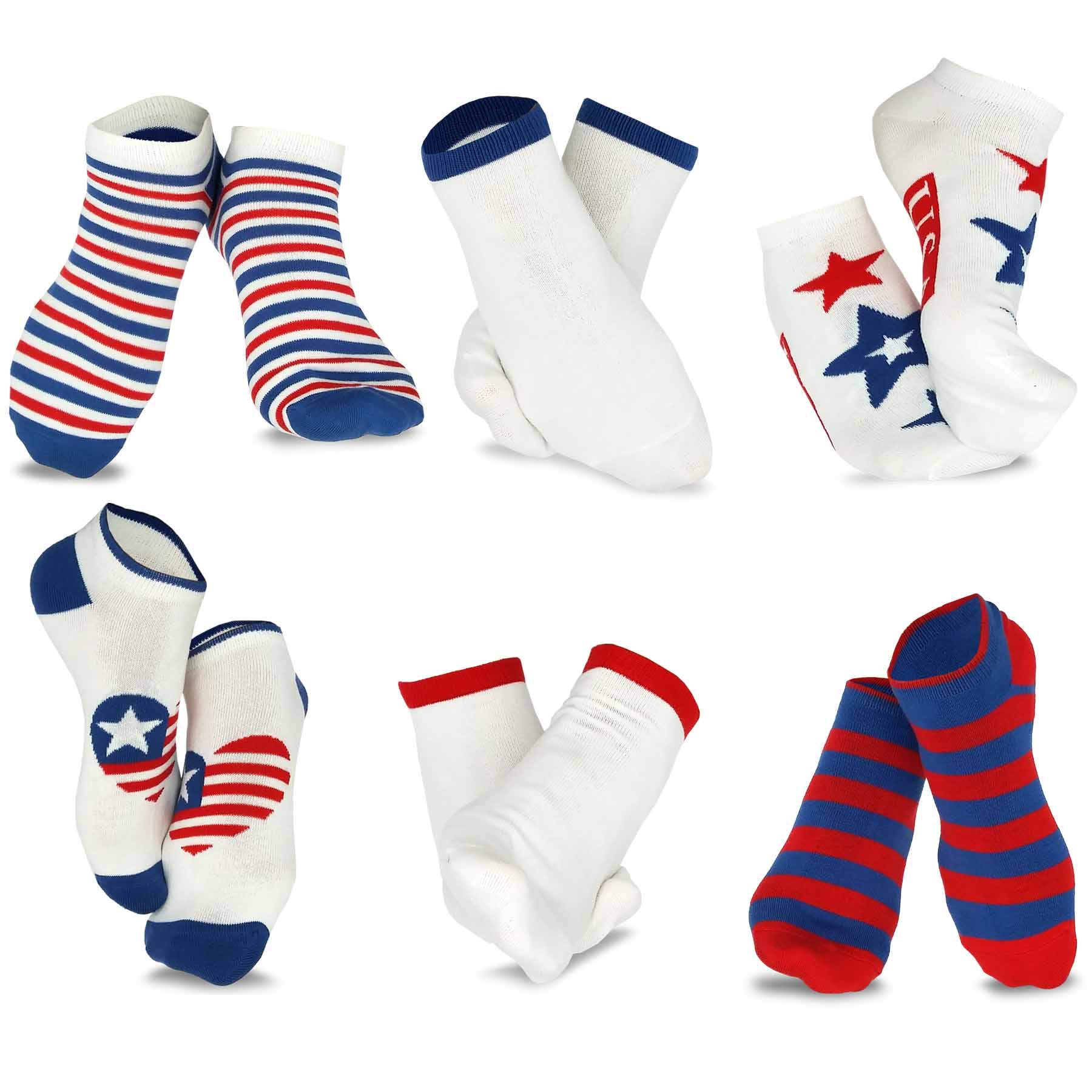 American Patriotic Stars and Stripes Crew Knee High Low Cut Ankle Novelty Socks for Men and Women Multipair