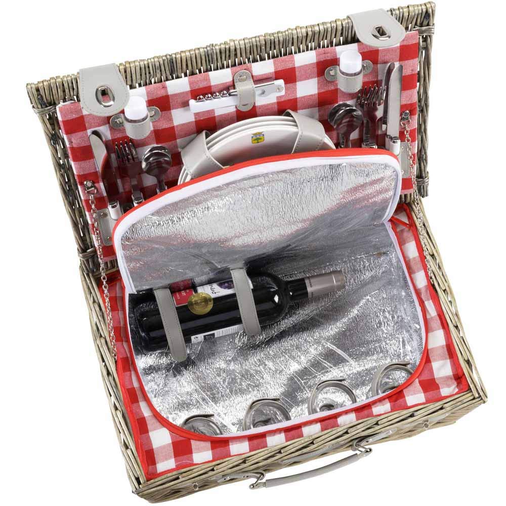 Les Jardins de la Comtesse - Panier Pique-Nique Marly - Complet/4 Personnes - Compartiment Glacière Isotherme - Assiettes en Céramique et Verres à Vin en Verre - Tissu à Carreaux - 46 x 31 x 20 cm