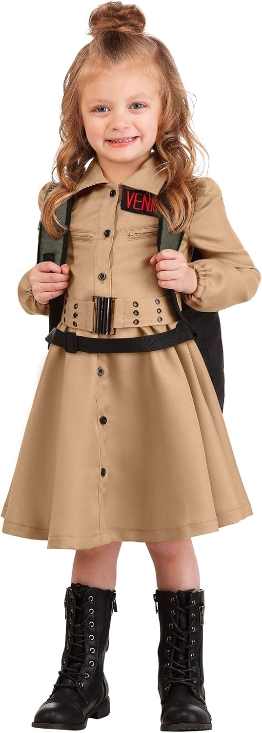 Ghostbusters Toddler Costume Dress for Girls - Includes Dress, Proton Backpack, Name Badges, and Elastic Belt