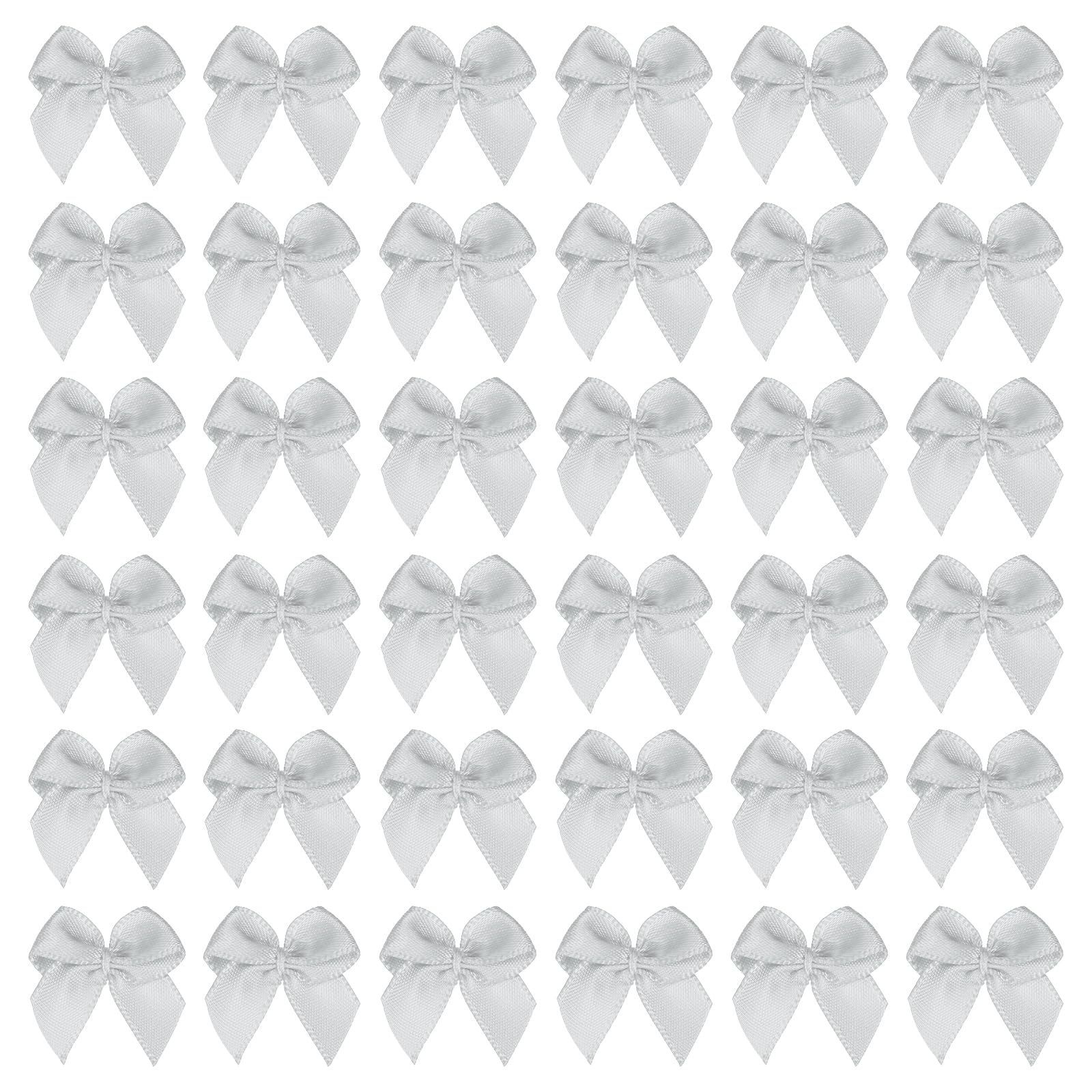 PATIKIL 1 Inch Mini Ribbon Bow 100 Pcs Satin Fabric Ribbon Flower Bows Appliques for DIY Craft Sewing Wedding Party Decoration, Silver