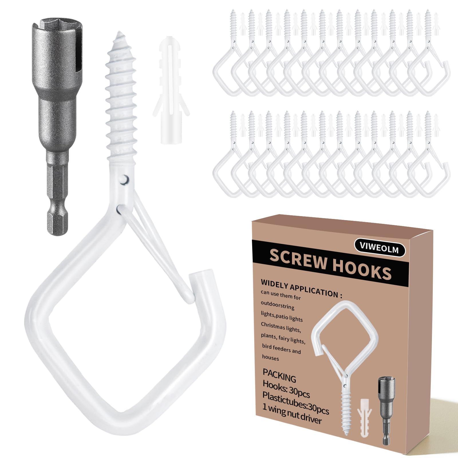 Viweolm 30 Pcs White Eye Hooks Screw Heavy Duty,Ceiling Hooks for Hanging Plants,String Lights,Cup,Wind Chime,Bird Feeders. Plant Hanger Indoor&