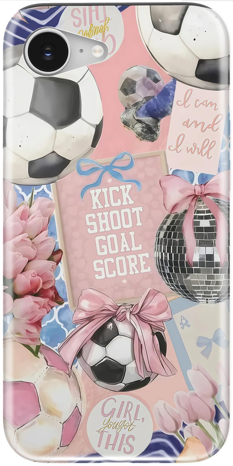 LUMARKE for iPhone 16e Case, Cute Preppy Floral Cover for Women | Wireless Charging Compatible, Dual-Layer Hard Shell + Silicone, Trendy Aesthetic Y2K Phone Cover for Girls Soccer Floral Design iPhone 16e