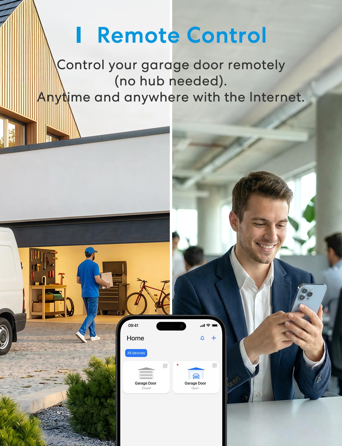 meross intelligenter Garagentoröffner, Sprach-/Fernbedienung, kompatibel mit Apple HomeKit, Amazon Alexa, Google Home, SmartThings, Ergänzung zu vorhandenem Garagentoröffner