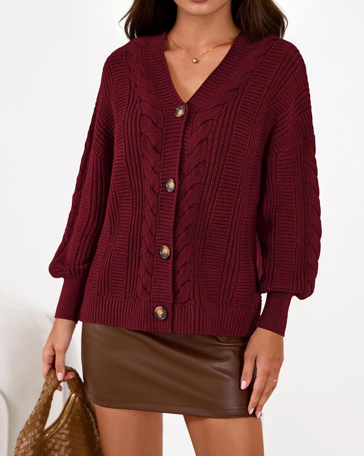 dowerme Cardigan Sweaters for Women Spring Fashion 2026 V Neck Long Sleeve Chunky Cable Knit Sweater Button Outwear - Image 6