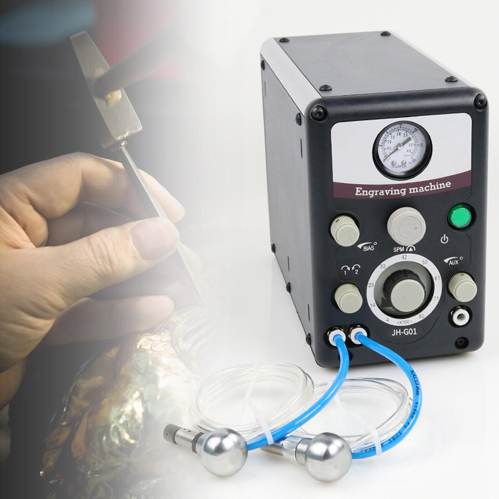 SPECIALBIEGEBUY Air-Powered Jewelry Engraver, Dual-Head Graver, 400-800 RPM