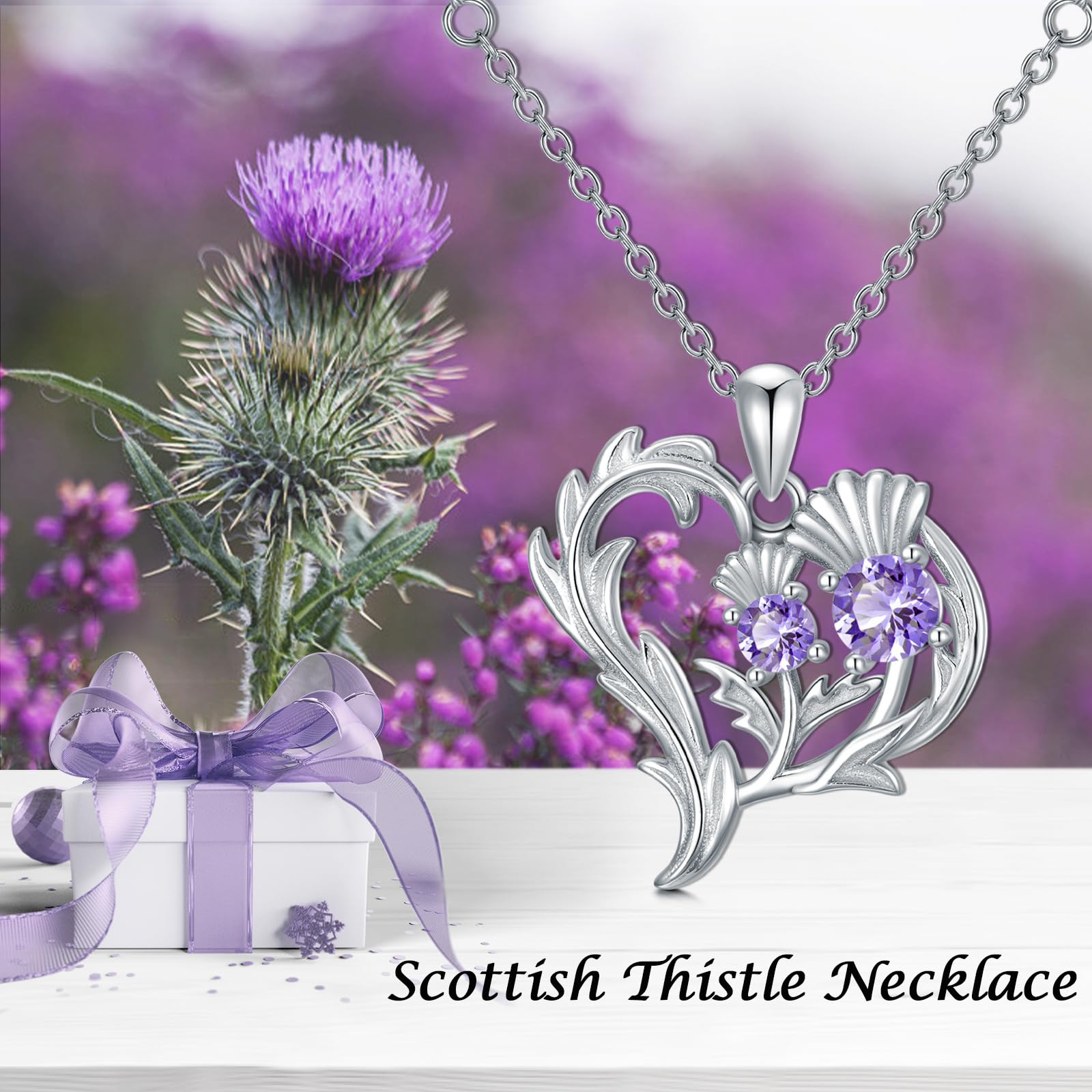 VONALA Schottische Distel Halskette 925 Sterling Silber Schottland Blume Anhänger Liebe Schmuck Geschenk für Frauen