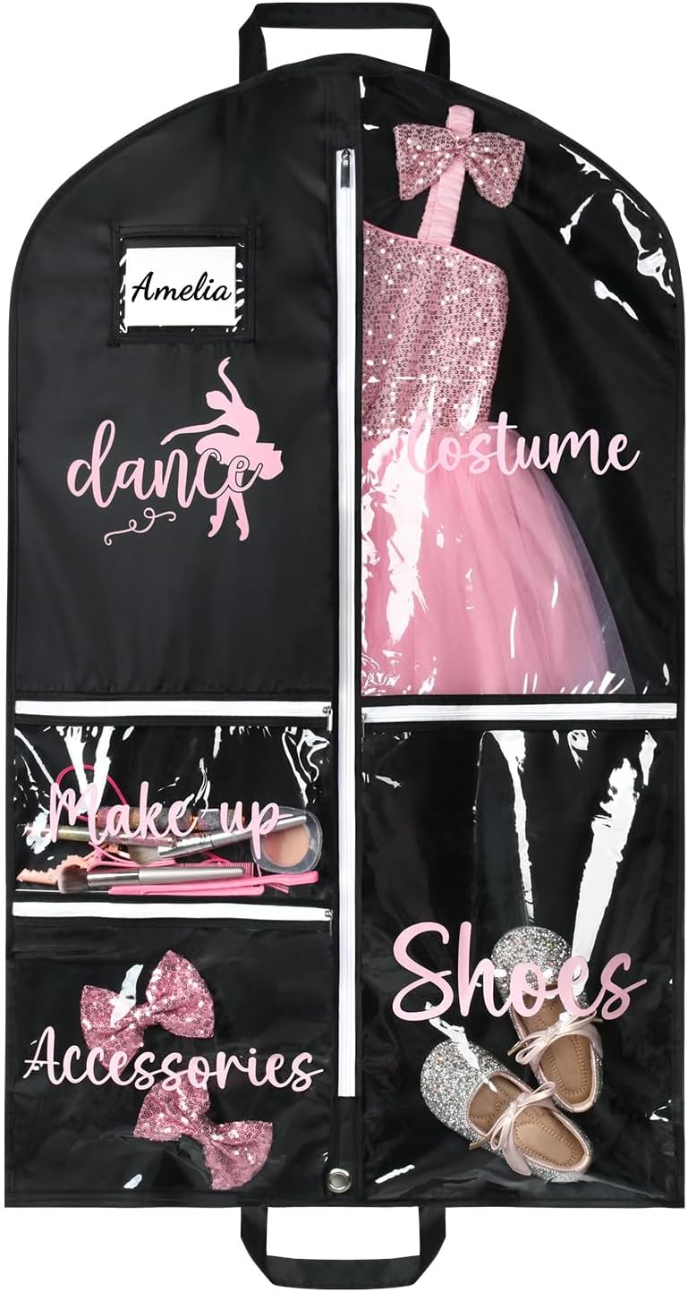 DEEKA Dance Garment Bag for Hanging Clothes with Zipper Pockets Dance Accessories Essentials Uniform Costume 40 Inch Dress Bags for Dance Competition Girls (Black,Pink-Dance) - Image 9