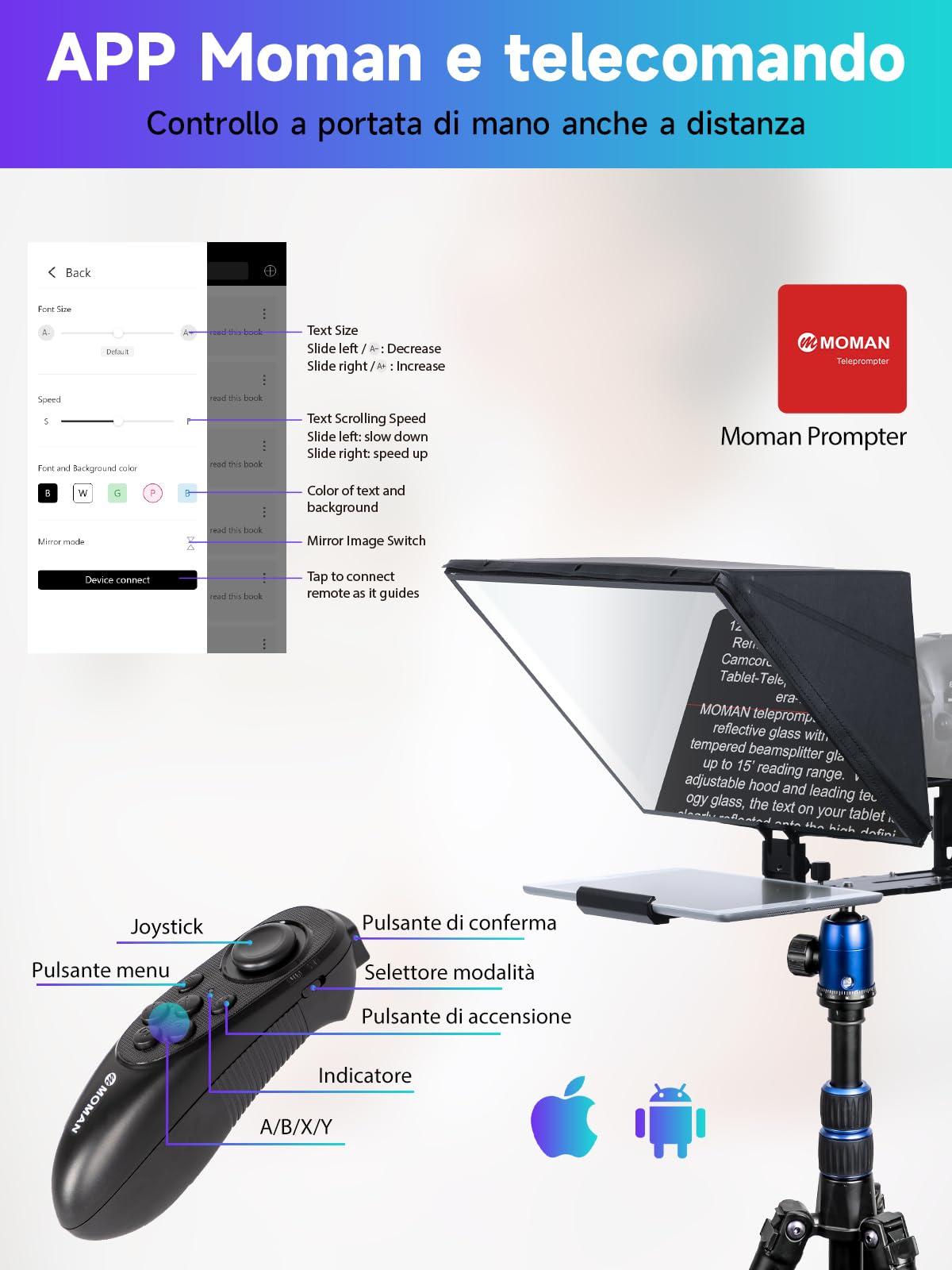 Teleprompter, Moman MT16 Prompter 16 pollici, compatibile con iPad/tablet/smartphone con app e registrazione remota di fotocamere DSLR, videocamere, teleprompter video/tablet