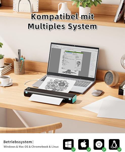 Phomemo M08F Imprimante Portable, Imprimante Compacte Thermique sans Encre, Compatible avec Les Bluetooth avec Smartphone, USB avec Tablette/Mac - 3
