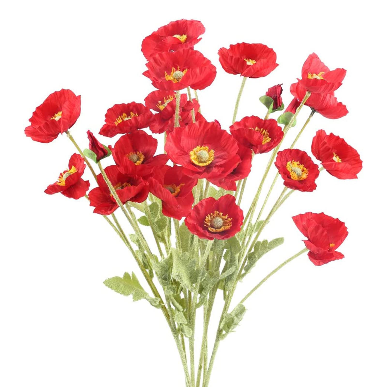 Artificial Flowers Poppy Silk Flowers with Stems, Faux Poppy Flowers Real Touch Decor Plants Realistic Bouquet for Home Kitchen Wedding Office Centerpiece Decorations (Orange Red 5pcs)