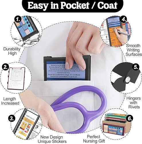 Miniatura 4 de NECEG Portapapeles plegable de enfermería, 4 capas, de aluminio, plegable, tamaño de bolsillo con edición médica de enfermería, hojas de trucos para