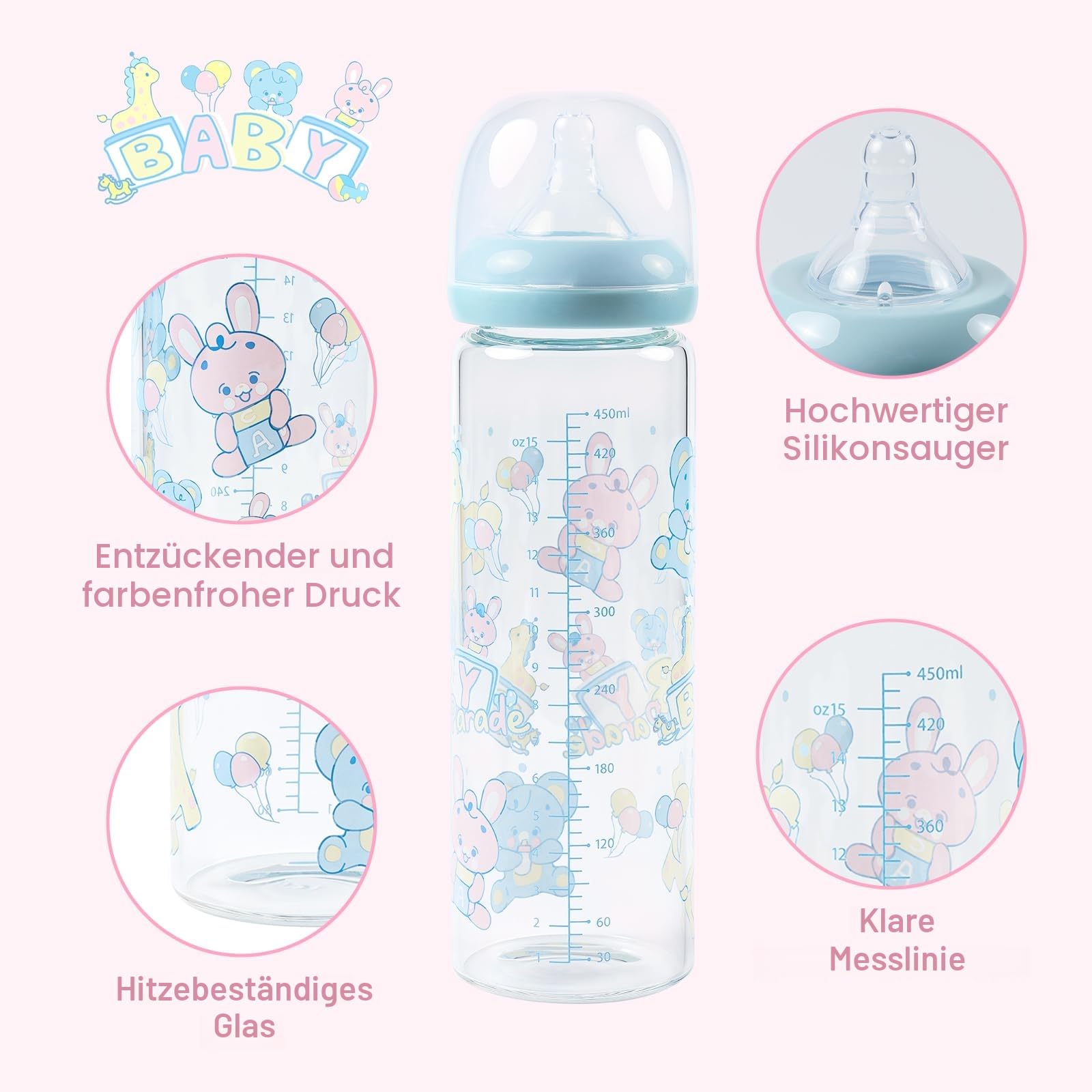 LittleForBig Erwachsene Flasche Ultra Gedruckt Spezialität überdimensioniert Glas Fütterung Baby Parade Muster