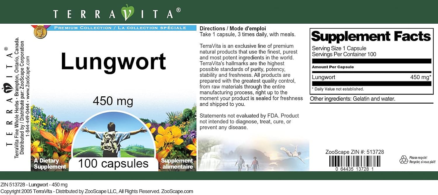 Free Shipping 🛒 Lungwort - 450 mg (100 Capsules, ZIN: 513728)