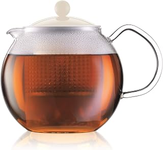 Assam Tea Press with Glass Handle and Coloured Plastic Lid, 1 L (34 oz) - Off White