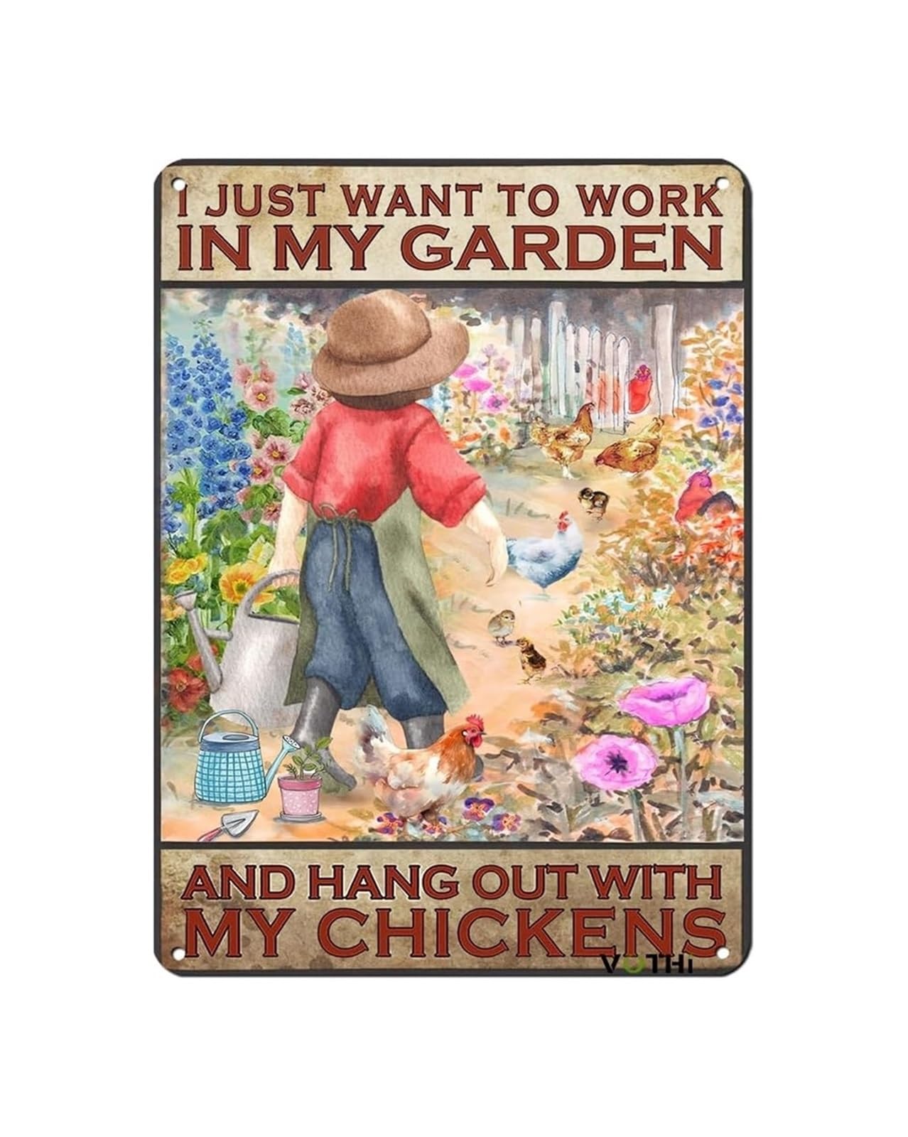 NWPNLXEA Chicken Garden Metal Sign I Just Want To Work In My Garden And Hang Out With My Chickens Funny Poultry Lover Gift For Home Kitchen Man Cave 8 X 12 inch