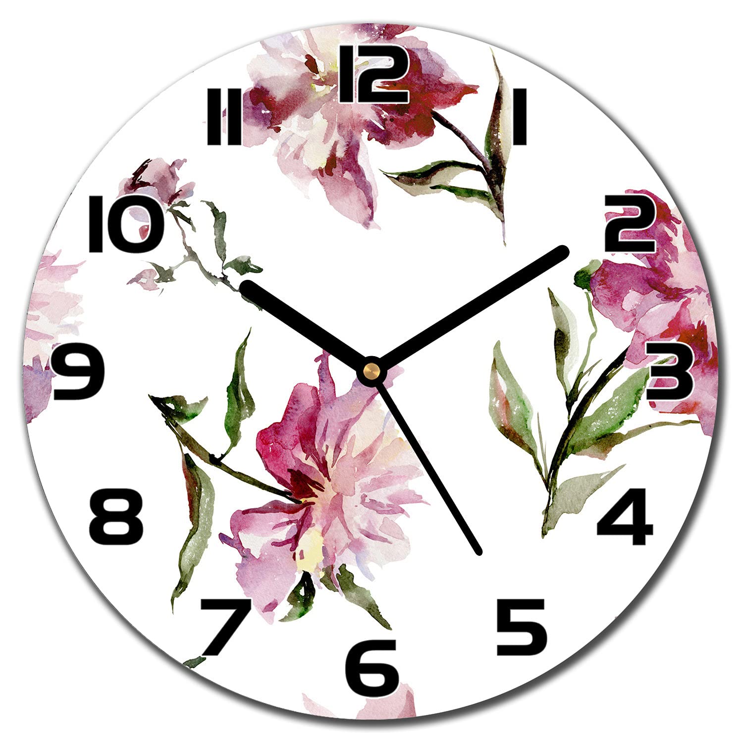 Horloge en verre ⌀ 30 cm cuisine salon aiguilles noires impression moderne Coloray