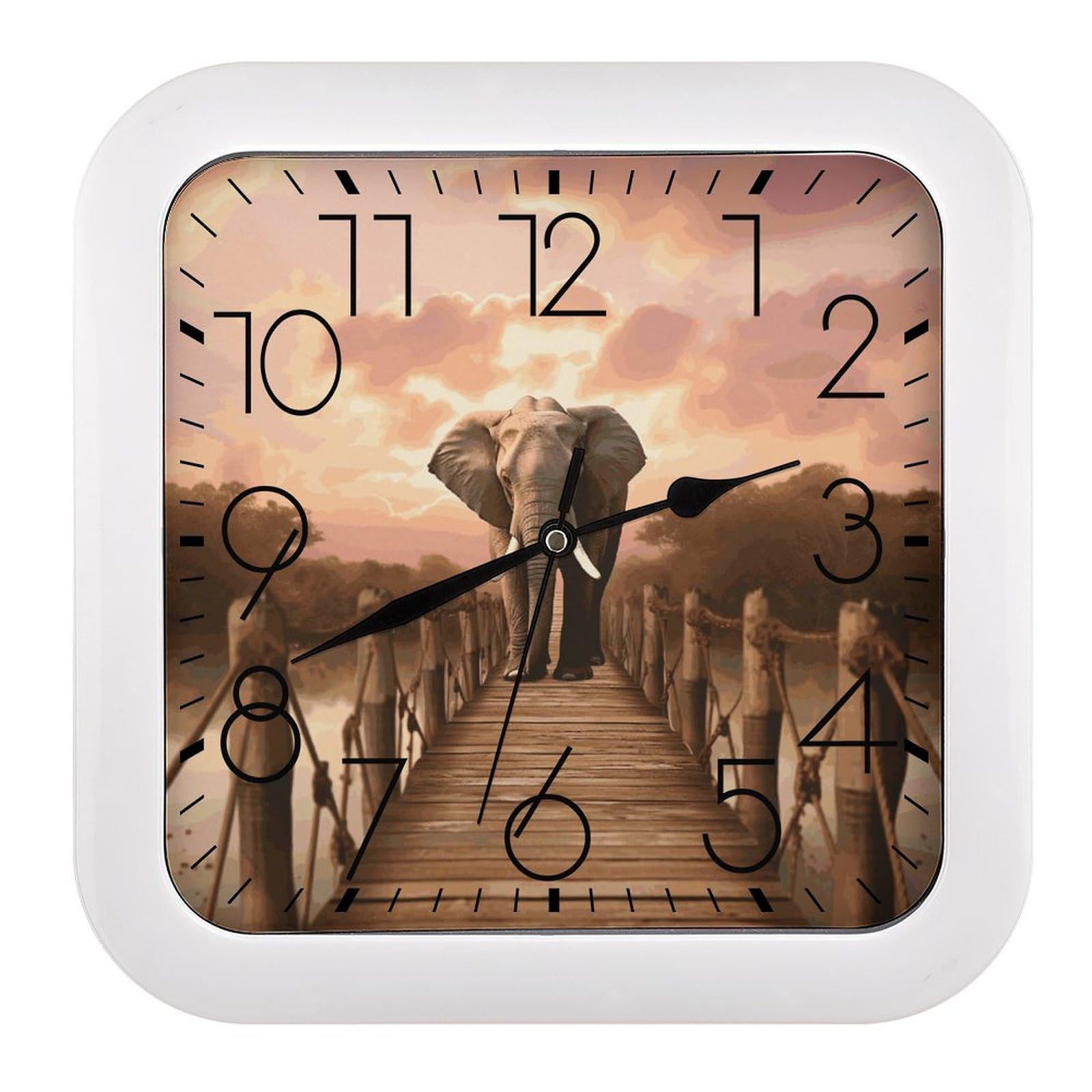 Horloge murale carrée éléphant idéale pour bureau et salle de classe