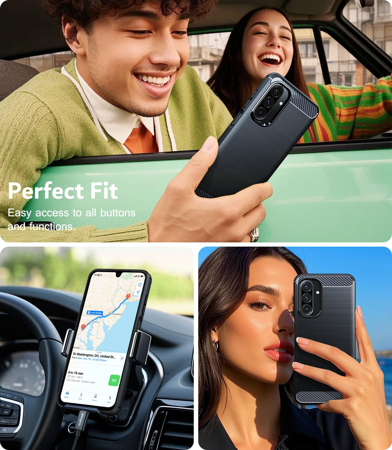TesRank Etui do Samsung Galaxy A17 5G+ Zestaw 2 sztuk szkła hartowanego, ochrona z włókna węglowego] Elastyczny miękki pokrowiec premium TPU Galaxy A17 5G Odporny na zarysowania Odporny na wstrząsy
