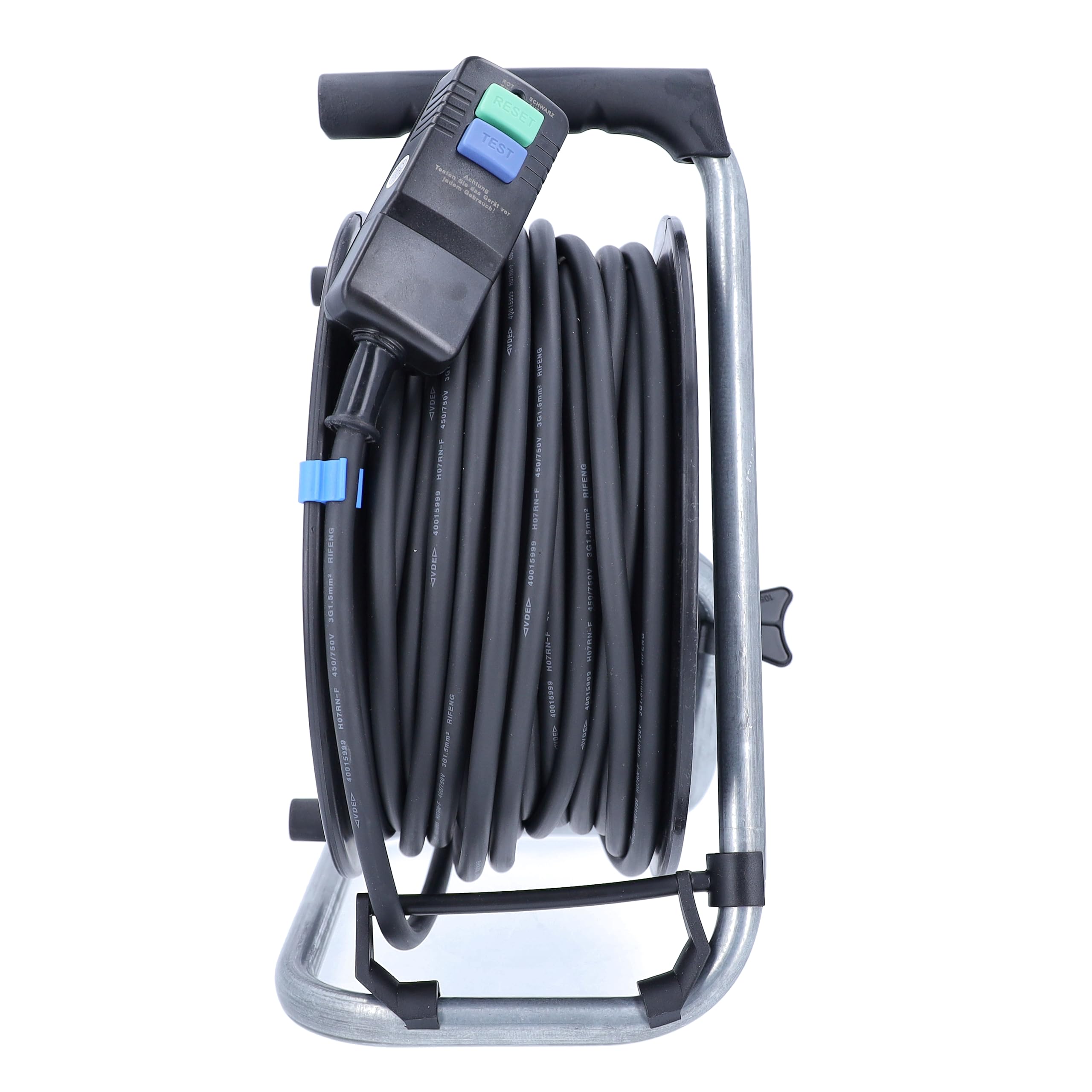 as - Schwabe enrollacables de 40 m H07RN-F 3G1,5-3 tomas con tapas de protección - interruptor diferencial PRCD 30mA - Protegido frente a salpicaduras de agua IP44 - Made in Germany, 10829