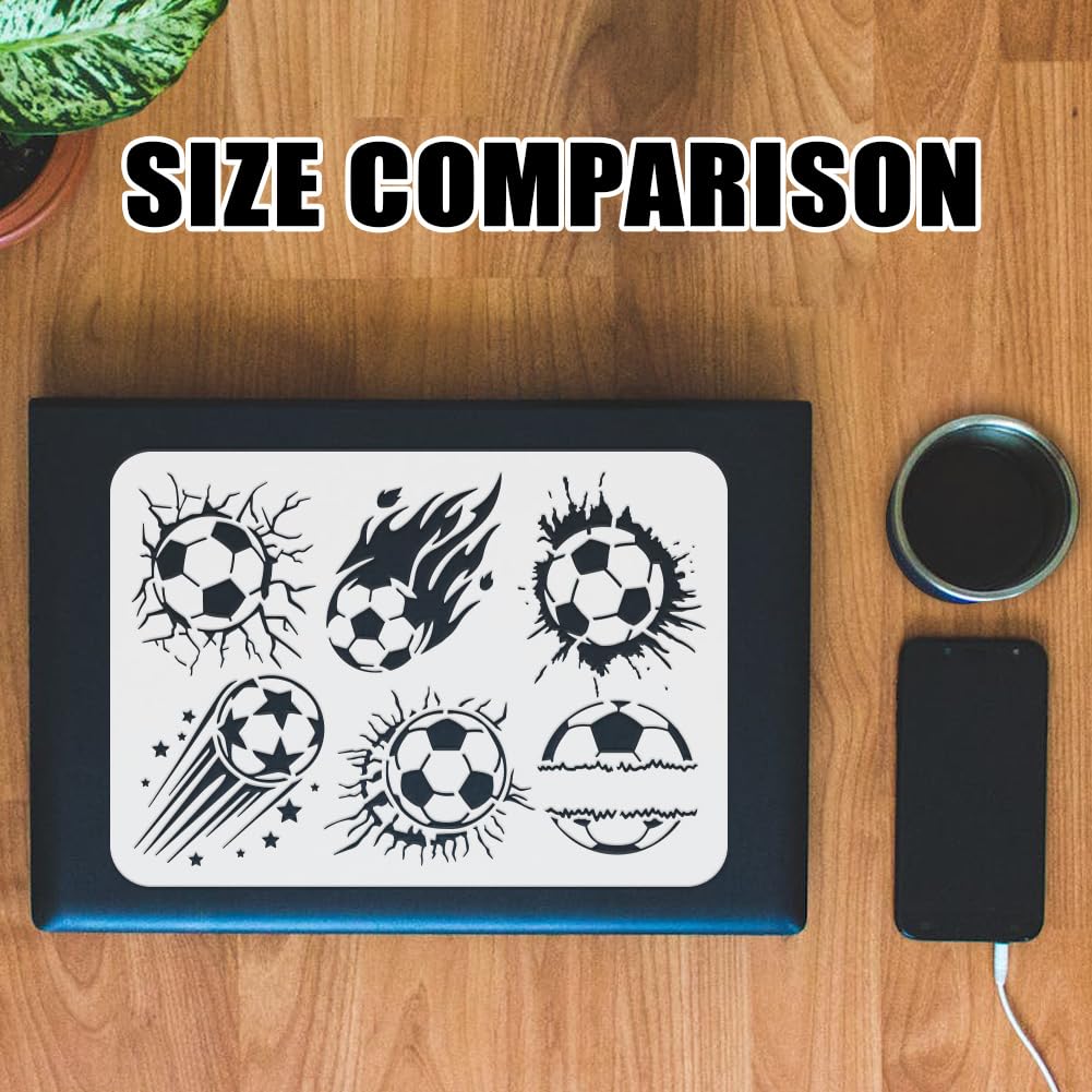 FINGERINSPIRE Soccer Flame Crack Painting Stencil 21x29.7cm Reusable Soccer Ball Pattern Drawing Template DIY Art Fire Football Decoration Stencil for Painting on Wood Wall Fabric Furniture - Image 3