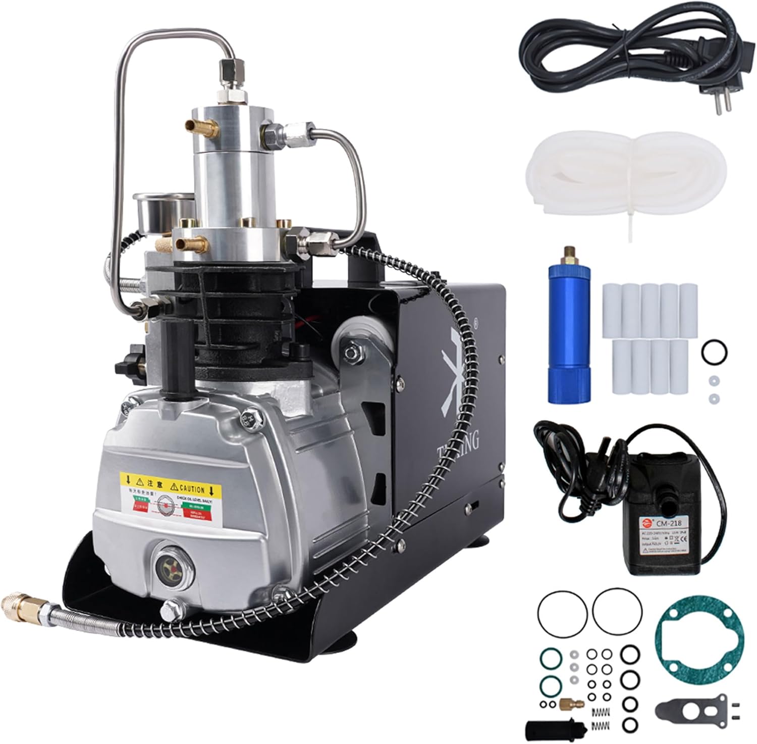 TUXING Pcp Air Compressor,4500Psi/30Mpa/300Bar Scuba Compressor, Adjustable pressure Electric Compressor with Water/Fan Dual Cooling System for Pcp Air Rifle, Scuba Tank Charging