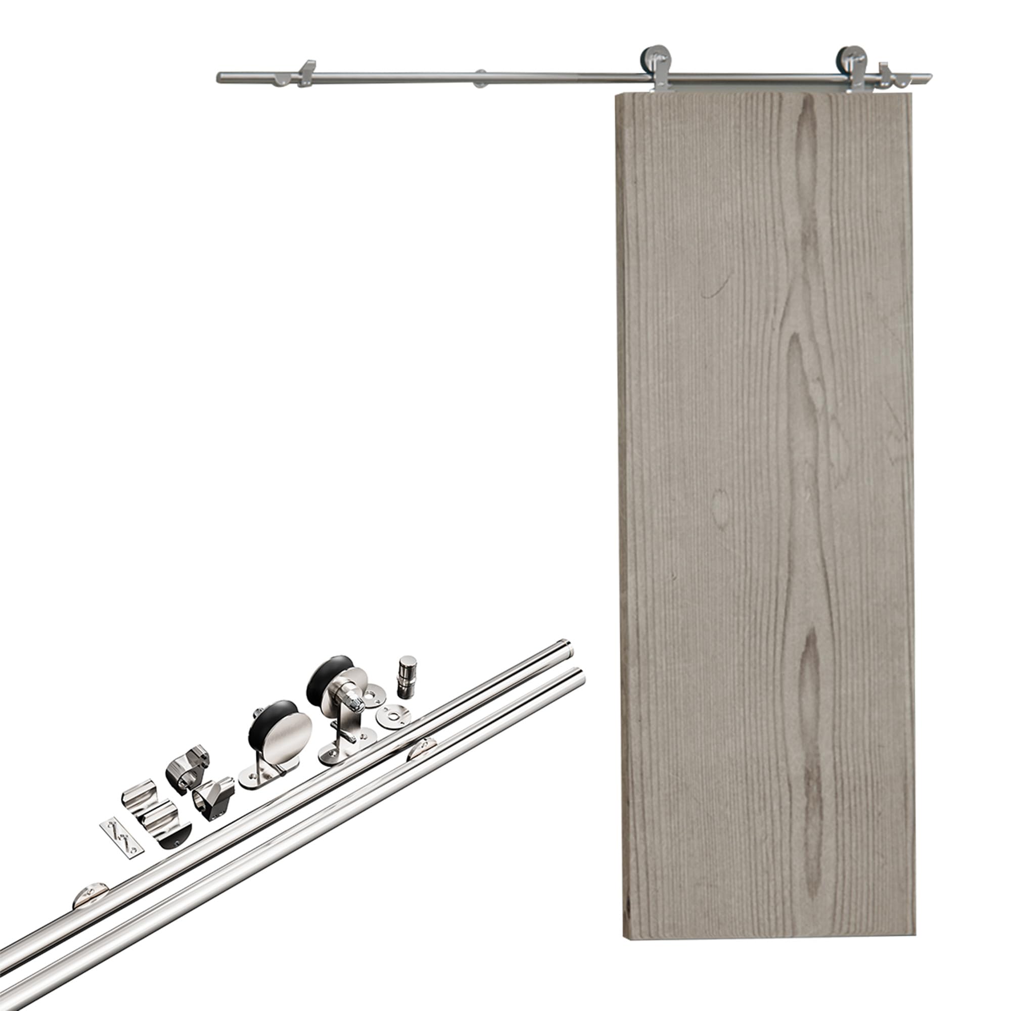 Amig - Kit puerta corredera madera - Guía 186 cm acero inoxidable 18-8 mate - 80 kg máximo - Mod. SD002