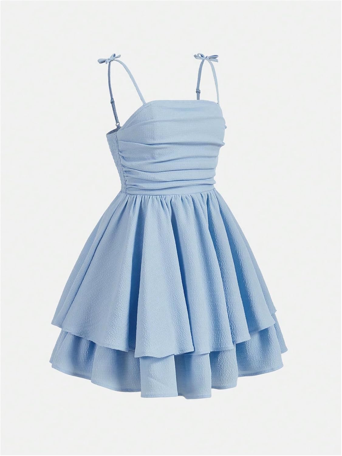 SHENHE Girl's Smocked Ruched A Line Swing Dress Layered Tie Shoulder Flowy Cami Short Dress - Image 2