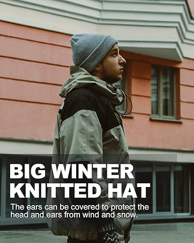 Miniatura 6 de Zylioo Gorro de gran tamaño XXL con ala corta, gorro cálido con visera con puños, gorra de reloj de invierno grande, sombreros de esquí de punto