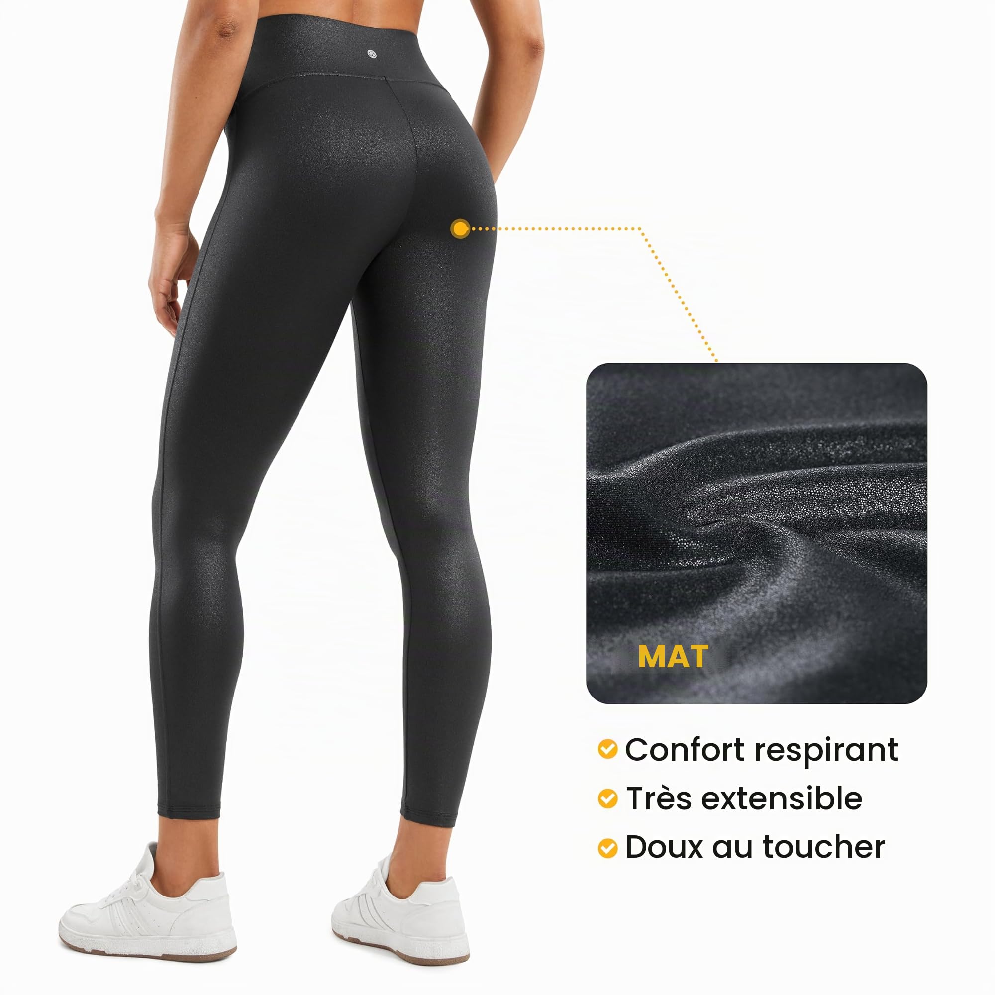 CRZ YOGA Butterluxe Leggings Similicuir Mat 64cm Noir Classique 40 | Pas de Couture Devant, Extrêmement Doux, Compression Douce, Quotidien, Taille Haute, pour Femmes