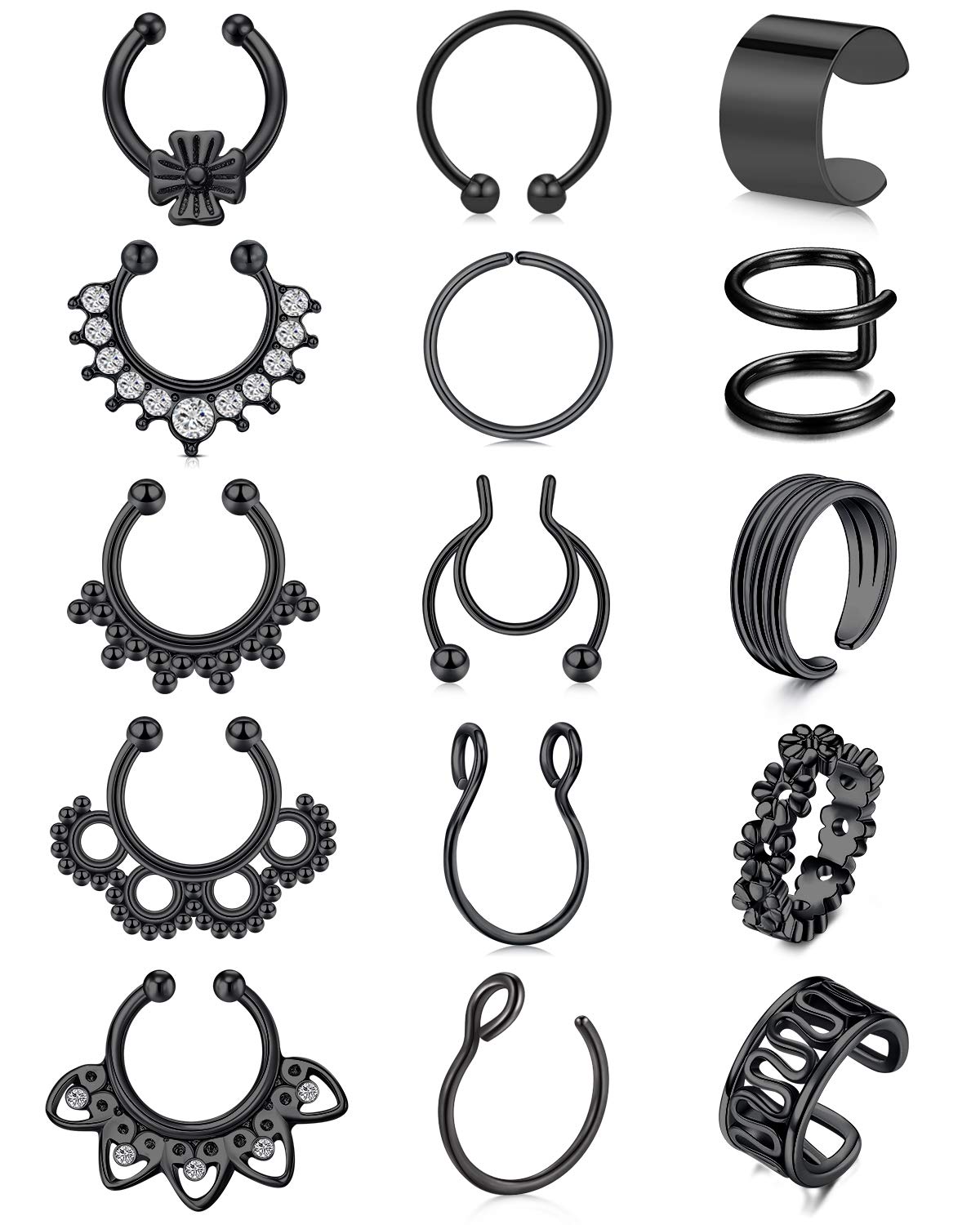 RajnardFake Piercing Nariz Falso Nariz Piercing Acero Quirúrgico Falso Helix Tragus Piercing Falso Labret Stud No Perforado Piercings Joyería para Mujeres Hombres