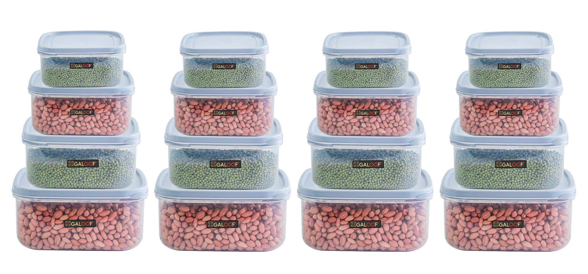 GALOOF Set of 16 Kitchen Storage Grocery Container Jar Set/Microwave set/Refridgerator set (16PCS(0.65,1,1.5,2.2) L, Grey)