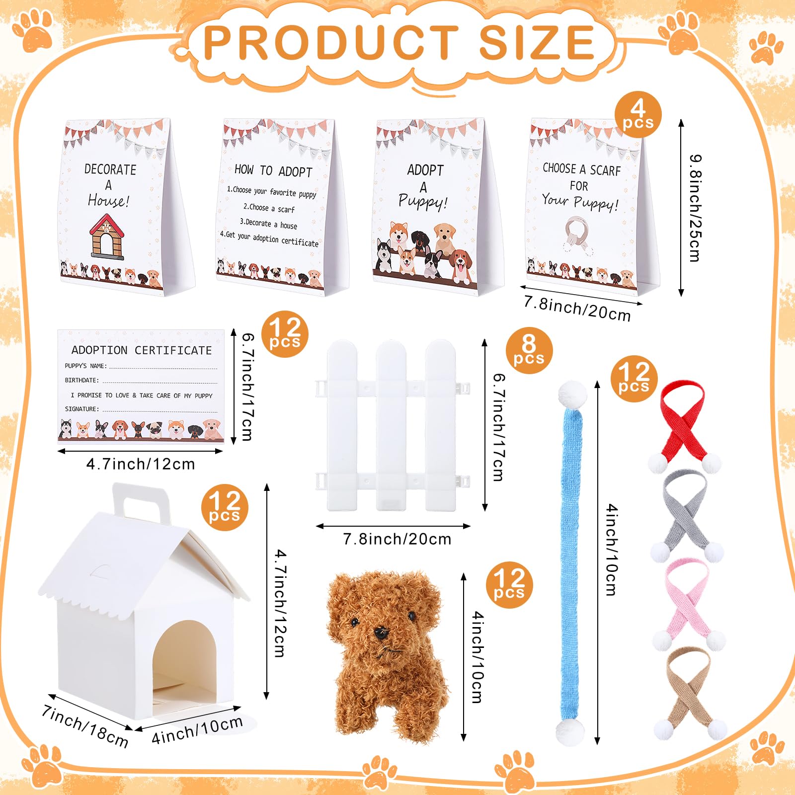 60pcs Adopt a Puppy Dog Party Favors Peluche Cani Ripieni Giocattoli Set Include 12 Mini Animali Di Peluche Animali, 12 Sciarpe Cucciolo, 12 Carte Adozione, 12 Scatole Casa, 4 Segnali di