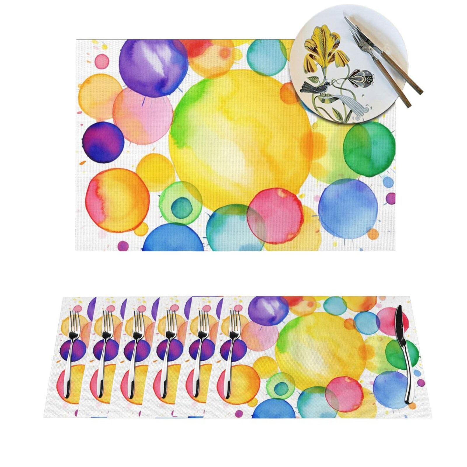 Sets de table ronds aquarelles antidérapants pour éviter les verres renversés en PVC