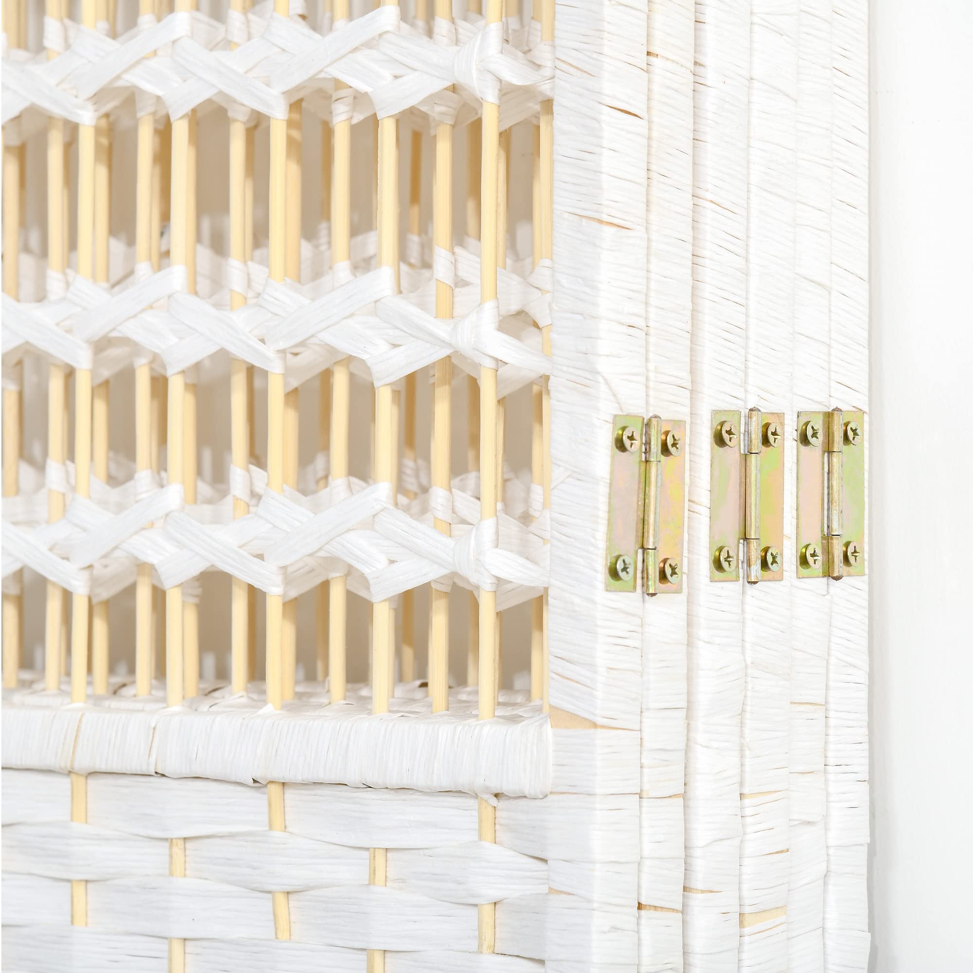 HOMCOM Biombo de 6 Paneles Separador de Ambientes Plegable 242x170 cm Divisor de Habitación de Fibra de Papel y Marco de Madera Decoración Elegante para Dormitorio Salón Blanco