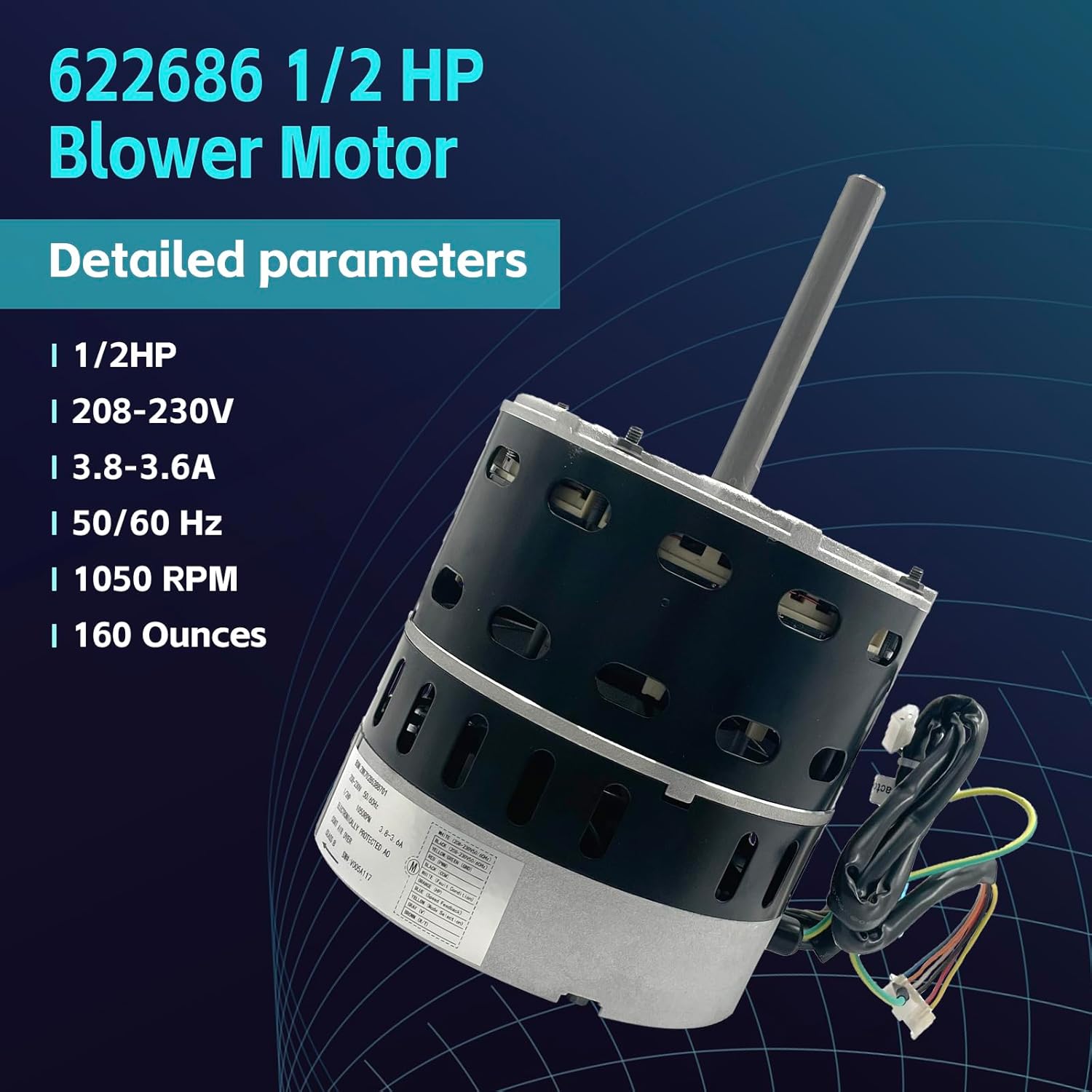 622686 Blower Motor, 1/2 HP Furnace Blower Motor Fit for Nortek Nordyne Gibson Intertherm Miller Maytag Frigidaire Philco Westinghouse Tappan Brand Gas Furnaces Replace # 622639 622500R ZWK702B5388701