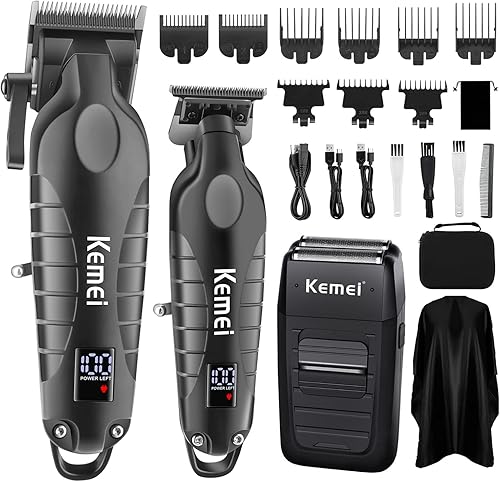 KEMEI Cortadora de pelo profesional inalámbrica, recortadora de pelo, juego de afeitadora eléctrica de barba para hombres, cortadora de barba
