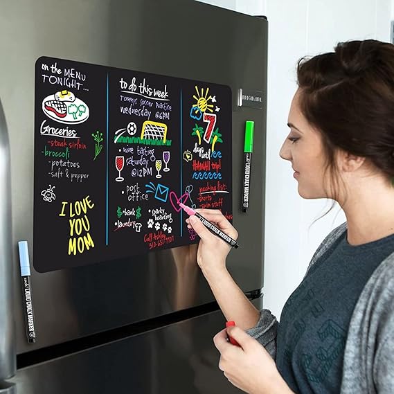 Cinch! 16x11-Inch Fridge Magnetic Whiteboard with 4 Neon Markers and Eraser - Magnetic Refrigerator Dry Erase Board Organizer - Strong Magnetic Backing for Easy Organization of Notes, Lists, and Plans