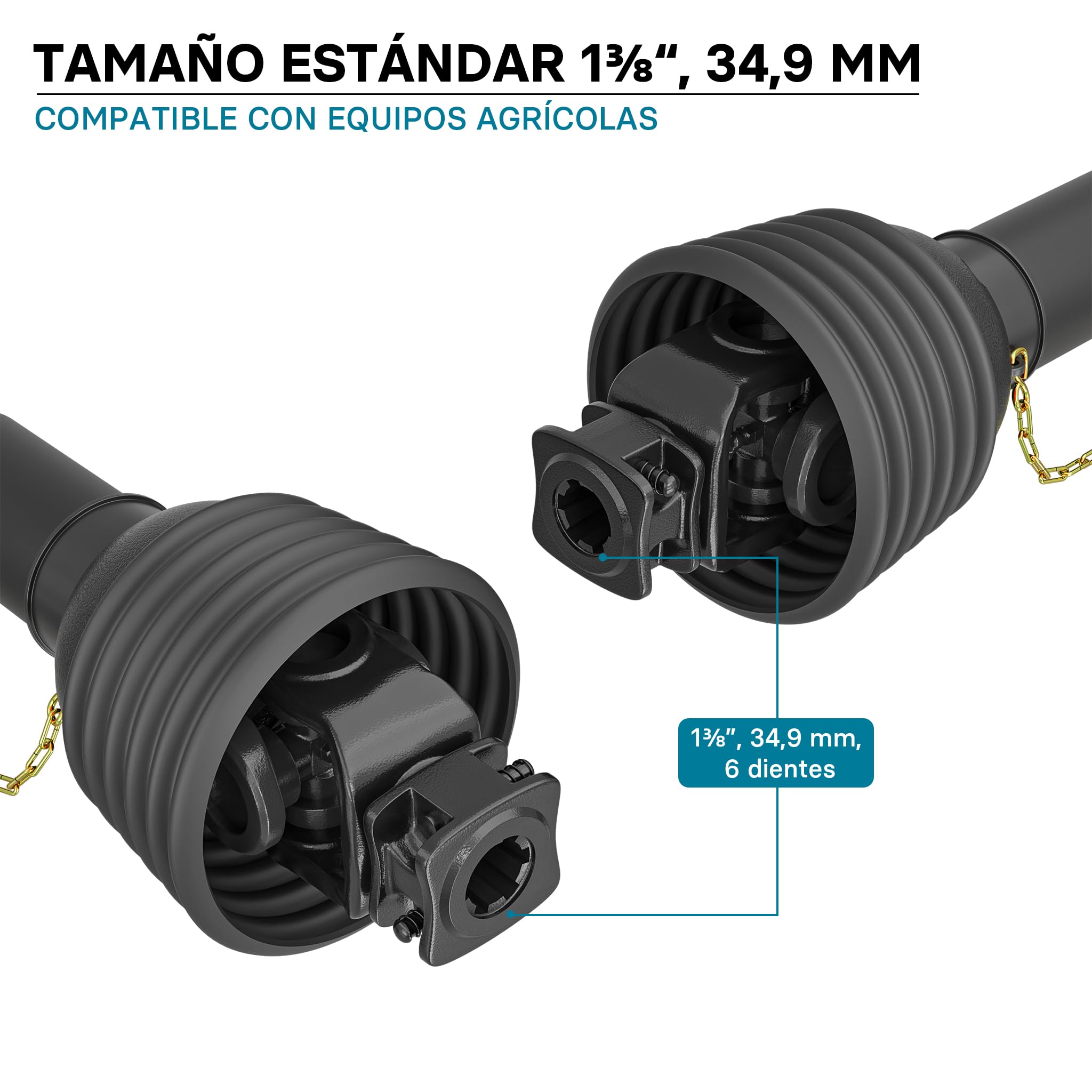WilTec Toma de Fuerza T8 Eje transmisión cardán 850-935mm 1240Nm 540rpm PTO 110kW 2x1 3/8" 6 dientes